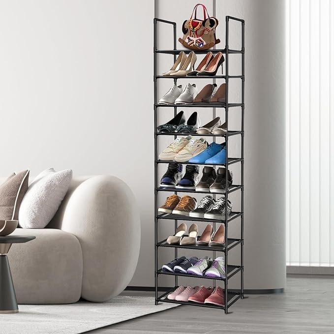 10-Tier Shoe Rack,Space Saving Shoe Storage Tall Shoe Rack Organiser Shelf Non-Woven Fabric Shoe Tower for Closet Entryway Hallway Quick Assembly No Tools Required