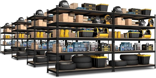PrimeZone 8 Pack Heavy Duty Storage Shelves - 47"W x 18"D x 71"H 5 Tier Adjustable Garage Storage Shelving, Metal Utility Rack Organizer Shelf Unit for Warehouse Pantry Closet Kitchen Basement, Black