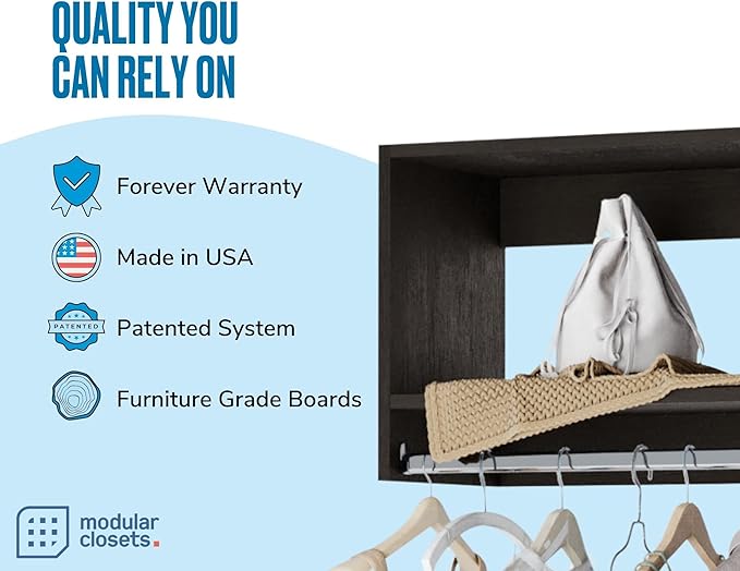 Tall Hanging Closet Unit - Modular Closet System for Hanging - Corner Closet System - Closet Organizers and Storage Shelves (Grey, 31.5 inches Wide) Closet Shelves