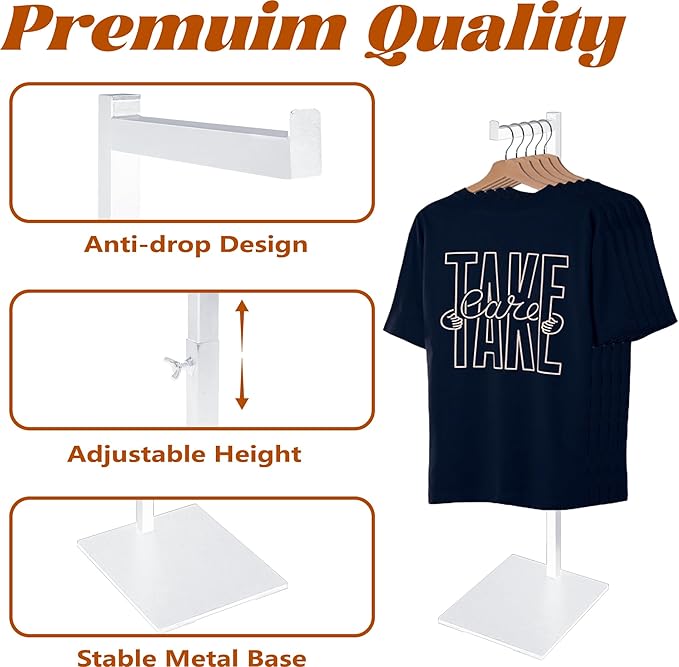 Standing Clothes Rack, 21" - 36" Height Adjustable Clothes Hanger Stand, Metal Clothes Rack, Clothing Display Rack, Garment Display Stand for Thrift Shops and Retail Store, White, 1Pack