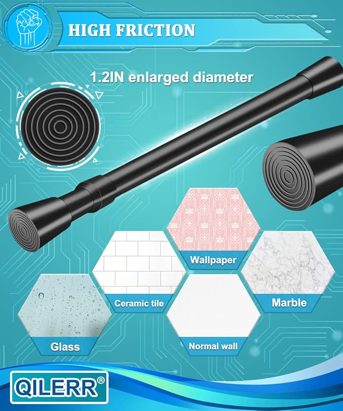 Small Tension Rods 16 to 28 Inches, Adjustable Short Extension Curtain Rod, Heavy Duty Spring Loaded Mini tension rods for Windows, Curtain, Closet, Clothes, Diameter 1inch, Black