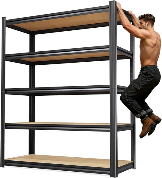 78''H*46''W Storage Shelves,3000LBS Garage Shelving ,Adjustable Garage Shelves ,Heavy Duty Metal Shelving, 5 Tier Wood Utility Steel Shelf, Shelving Units and Storage Rack fo Kitchen Pantry Laundry