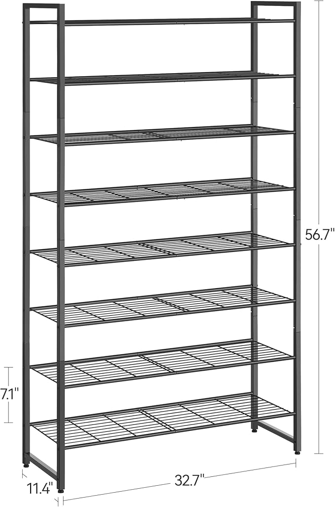 Nunsino Shoe Rack for Closet, Metal Shoe Organizer, 8 Tier Garage Shoe Rack Max Holds 40 Pairs,Shoe Storage Shelf,Entryway, Black