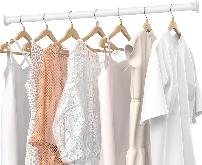 Supforce Closet Rods for Hanging Clothes, 17 to 39 Inches Stepless Adjustable Metal Closet Rod, 1.3 Inches Heavy Duty Clothes Hanging Rod for Closet Wardrobes Laundry RV, White