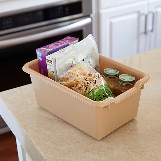ECR4Kids Scoop Front Storage Bin, Multipurpose Organization, Sand, 5-Piece