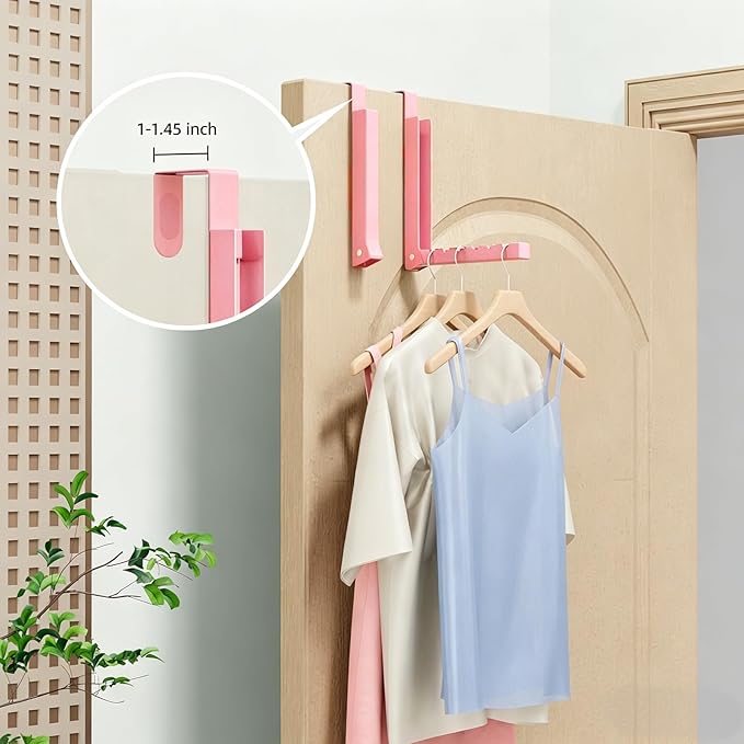 2 Pack Pink Over The Door Hooks, Over The Door Hanger, Folding Over The Door Drying Rack for Laundry,Foldable Over The Door Clothes Hanger,Small Clothes Drying Rack for Dorm Portable