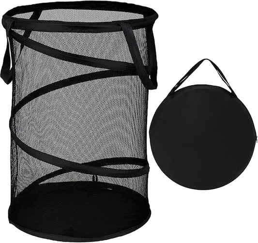 BATTOO Black Large Collapsible Laundry Basket Foldable Mesh Pop Up Hamper with Handles for Laundry Room, Bathroom, Kids Room, College Dorm, Travel, Camping, Gift Basket