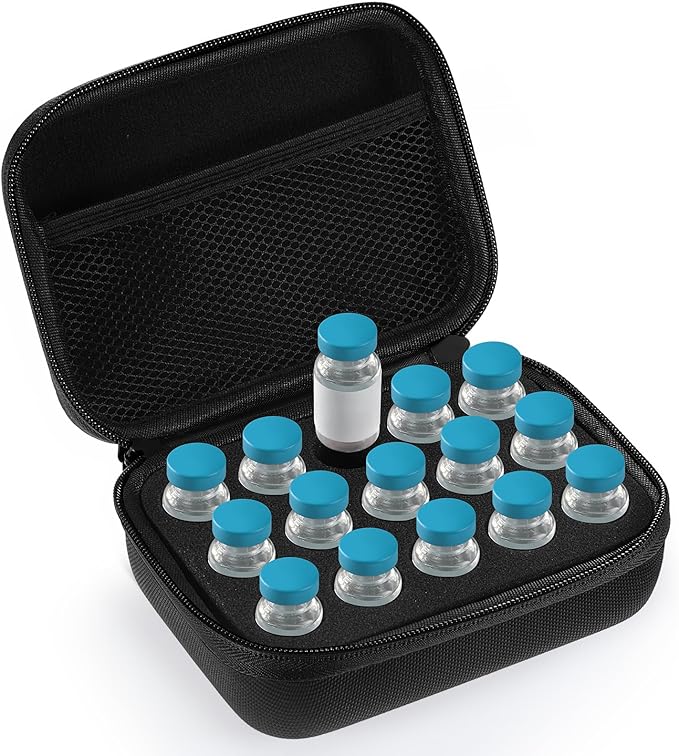 Teenyyou 15 Slots Insulin Peptide Fridge Carrying Case Vial Holder Storage Protector Bag, Fits Standard 10ml Vials, Insulin Cooler Travel Kits Case Organizer Diabetes Protector(Black)