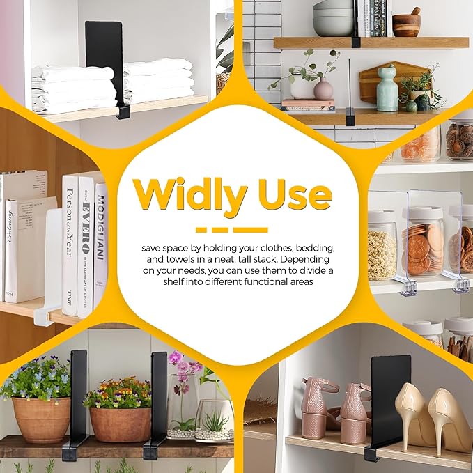 JOY DECOR 6 Pack Acrylic Clear Shelf Dividers for Closets Organizer and Storage Adjustable Vertical Wood Shelf Closet Separators for Clothes,Book,Bags in Bedroom and Kitchen
