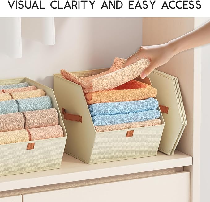Homsorout Fabric Closet Storage Cubes - 8 Pack Square Storage Bins with Dual Handles for Clothes, Towels, Toys, Cube Storage Organizers for Bedroom, Nursery, Shelves, Closet, Small Spaces, Light Beige