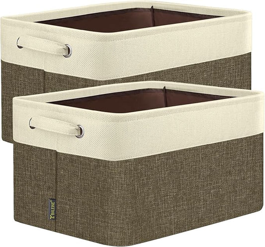 BALEINE 2 Pack Fabric Closet Storage Bins for Shelves, Linen Closet Organizers and Storage, Decorative Baskets for Organizing, Shelf, Clothes, Home, Office (Brown, 17''x13''x10.5'')