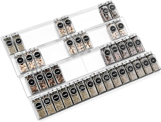 Mulush Acrylic Spice Rack Tray - Spice Drawer Organizer for Kitchen Cabinets Storage and Organization (Jars Not Included)