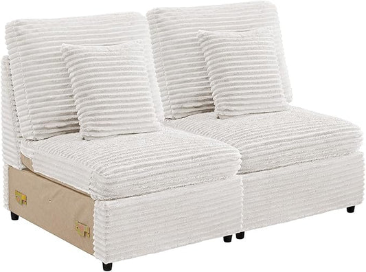 LEVNARY Modular Armless Chair Set of 2, Faux Rabbit Fur Upholstered Single Seat for Sectional Sofa Expansion (White)