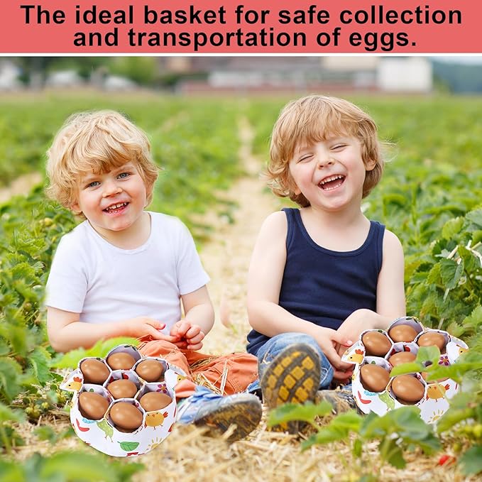 Egg Collecting Basket, Canvas Egg Basket for Gathering with 7 Pouches for Chicken, Duck, Goose, Bird, Various Poultry Collection (Cartoon Chicken Style 2)