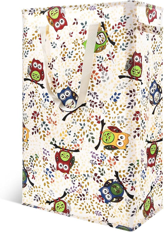 Odonata Slim Laundry Hamper Handles Collapsible Laundry Basket Thin Dirty Clothes Basket Narrow Laundry Bag Foldable Dirty Hamper 48L (Owl)