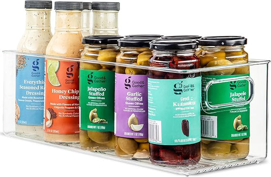 primebox Plastic Food Storage 1 Pack Clear Container Bin with Handles for Organizing Kitchen, Pantry, Refrigerator, Freezer, Pantry, Cabinet, Closet, Bathroom. 16”x6”x5”