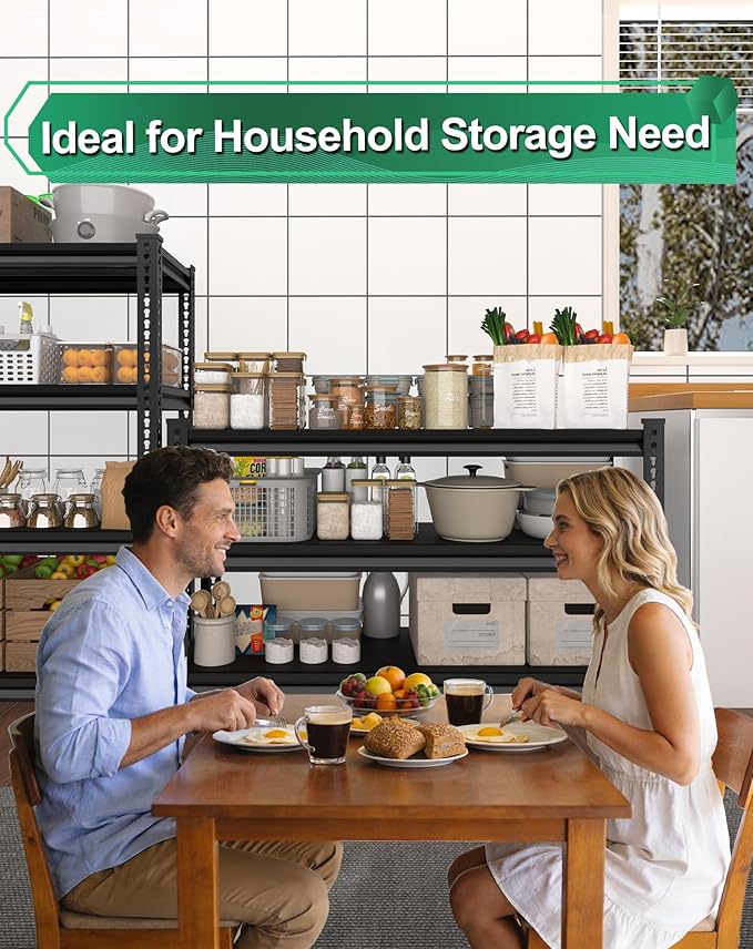 Metal Heavy Duty Garage Shelves: 48''W 2,500Lbs Steel Adjustable Storage Industrial Utility Shelving Rack Units 5 Tier Black 48" W x 18" D x 78" H