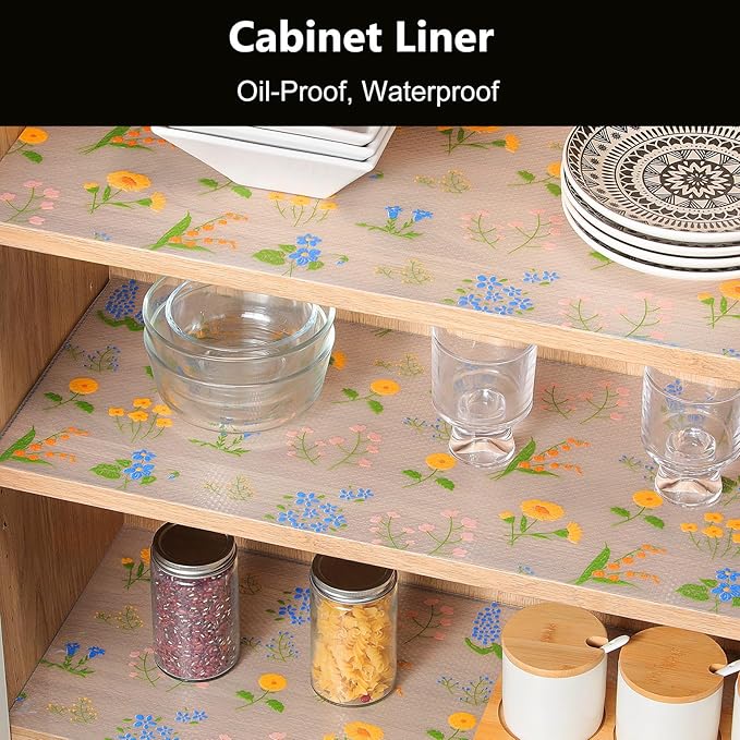 INNOLITES Shelf Liners for Kitchen Cabinets Non-Adhesive Drawer Liner with Floral, Waterproof Durable Easy to Clean, for Refrigerator, Shelves (Colorful Floral, 11.8" x 360")