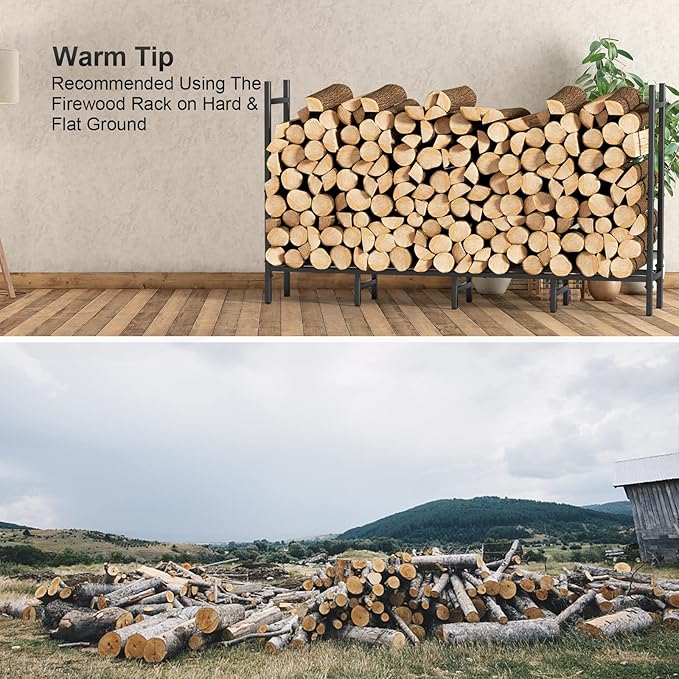 5.3ft Outdoor Indoor Firewood Rack Holder for Fireplace Wood Storage, Adjustable Fire Log Stacker Stand, Heavy Duty Logs Stand Stacker Holder for Fireplace Metal Lumber Storage Carrier Organizer