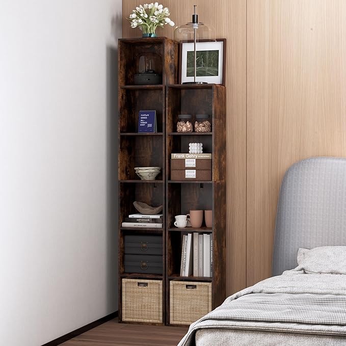 Cube Storage Organizer, 5 Cube Retro Bookshelf, Freestanding 5 Tier Open Shelf, Rustic Brown Retro Shelves for Home Office, Bedroom, Living Room, Study