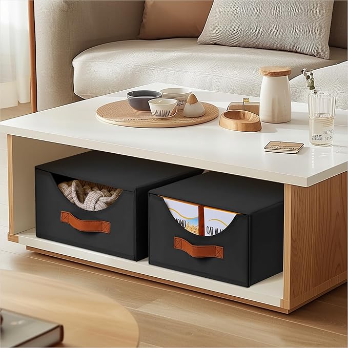 Homsorout Stackable Storage Drawers - Collapsible Storage Bins with Drawers, 4 Pack Closet Shelf Organizer Basket, Fabric Pull Out Organizer for Bedroom, Living Room, Dorm, Black