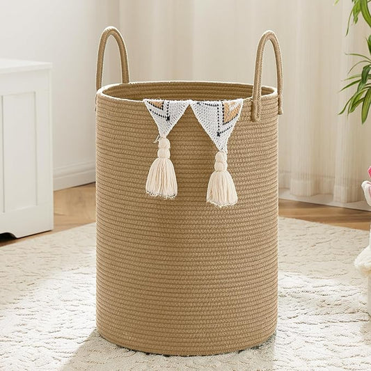 Artfeel Laundry Basket,Woven Cotton Rope Laundry Hamper,40L for Decorative Storage of Dirty Clothes,Toys and Blankets in Bathroom,Baby Room and Living Room