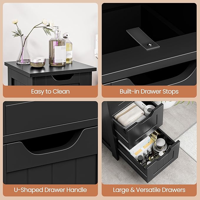 SUPER DEAL Small Bathroom Storage Cabinet with 4 Drawers, Freestanding Narrow Wooden Side Storage Organizer for Bathroom Hallway Living Room, Black