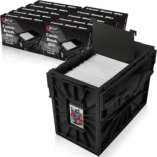 BCW Short Comic Book Bin | Holds 150 Comics | Stackable Plastic Storage | Acid-Free Organizer | Black, 10 Pack