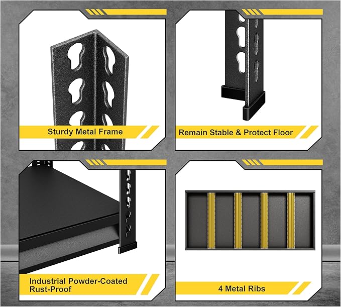 Metal Garage Shelving Heavy Duty，1530LBS Loads Garage Storage Shelves, 48”W 3-Tier Adjustable Storage Racks and Shelving Units for Garage Basement and Kitchen, 48”W x 18”D x 39”H,Black