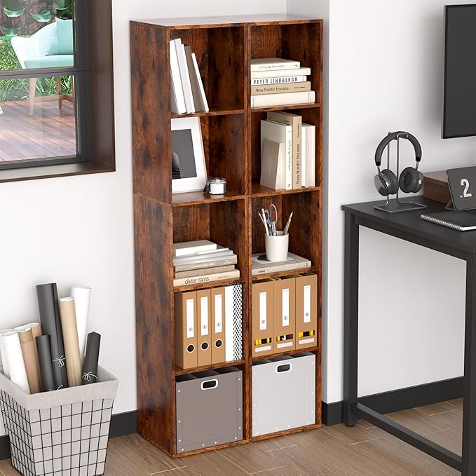 Cube Storage Organizer, 5 Cube Retro Bookshelf, Freestanding 5 Tier Open Shelf, Rustic Brown Retro Shelves for Home Office, Bedroom, Living Room, Study