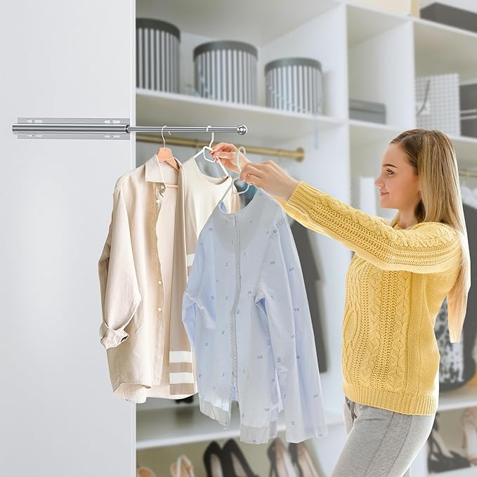 12" Valet Rod Standard for Closet, Slide Out Closet Valet Rod - 12" to 22", Polished Chrome Finish, Heavy-Duty 40lbs Capacity