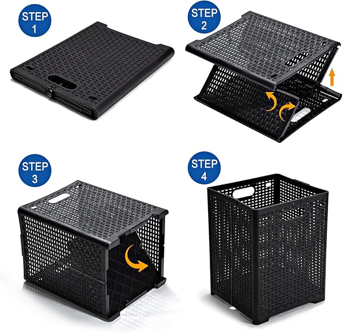 Eslite 42L Collapsible Plastic Laundry Baskets,Foldable Laundry Hamper,Pack of 2 (Black)