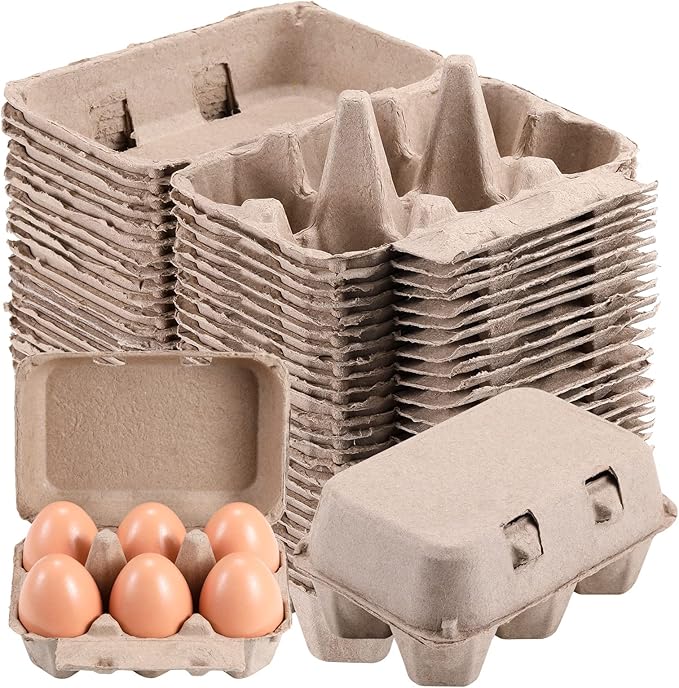 Half Dozen Egg Cartons Cheap Bulk 100 Pack, Blank Natural Pulp Box 6 Count for Chicken Eggs Reusable, Storage Tray Strong for Holds Up to Six 6 Egg Cardboard Paper Holder Container for Refrigerator
