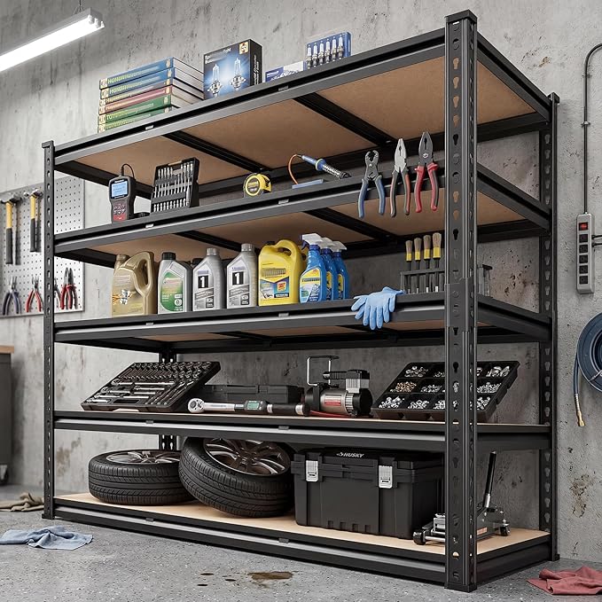 REIBII Garage Shelving 72''H Storage Shelves,Metal Shelving 5 Tier Shelves Adjustable Pantry Shelf for Closet Pantry Basement Kitchen Warehouse 72" H x 40" W x 20" D,2500LBS