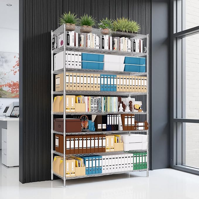 Finnhomy 4000LBS 8-Tier Wire Shelving Unit Adjustable Steel Wire Rack, 18x48x80.2 Inches 8 Shelves Metal Rack, Pantry Shelves for Storage, Metal Garage Shelving with 1" Poles, NSF Certified, Chrome