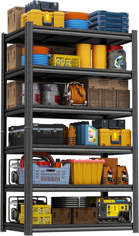 82"H-40"W Garage Shelving Unit 3000LBS Storage Shelves heavy duty 5 tier meta1 shelf adjustable storage rack for Basement, Warehouse, Pantry, Closet, Kitchen 82" H x 39.4" W x 17.7" D, Black