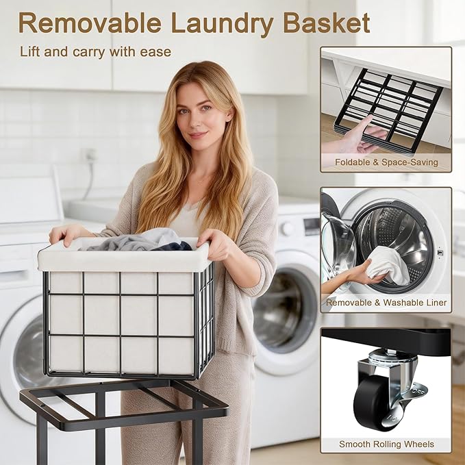 80L Vertical Rolling Laundry Hamper with Removable Bags, 2 Section Laundry Basket with Wheels, Slim Tall 2 Tier Laundry Sorter for Small Spaces, Dorm, Bathroom, Laundry Room, Closet, White
