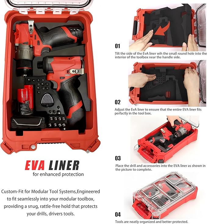 EVA Liner Organizer Compatible with 8435 Series Tool Box, Precision-Cut Foam Insert Fit for 3rd Gen Series Tools and Accessories, Modular System Compatible for Drills & Drivers (Black)