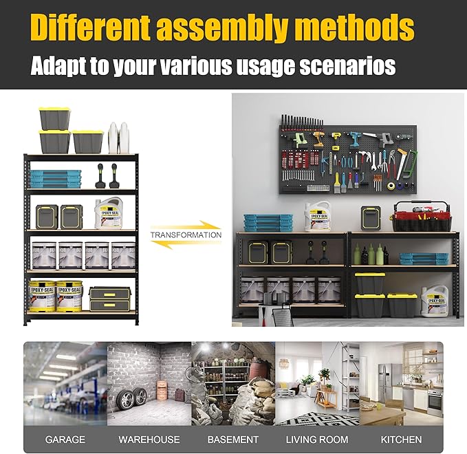 PrimeZone 48" W x 18" D x 72" H Garage Shelving Heavy Duty - Adjustable Metal Storage Shelves, 5 Tier Industrial Shelving Unit, Utility Shelf Rack for Basement, Warehouse, Pantry, Closet, Black, 3Pack