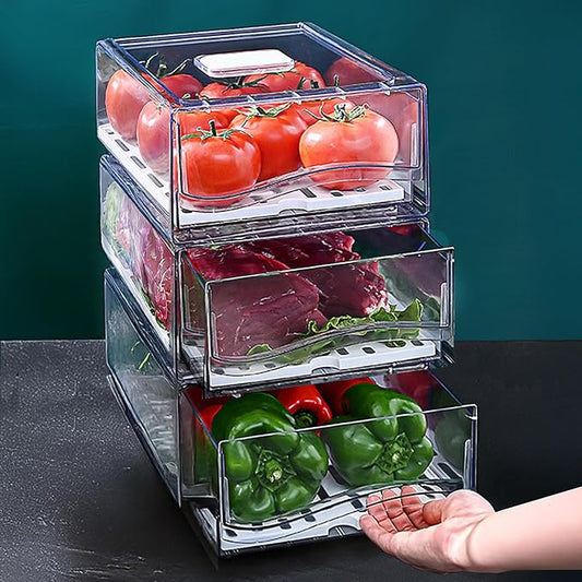 bealy 2 Pack Large Capacity Refrigerator Organizer and Storage, Fruit Storage Containers,Stackable Storage Containers for Drinks, Meat,Vegetable,Produce,Kitchen, Barbecue Shop, Restaurant, BPA-Free