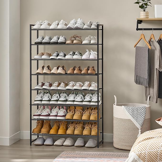 Nunsino Shoe Rack for Closet, Metal Shoe Organizer, 8 Tier Garage Shoe Rack Max Holds 40 Pairs,Shoe Storage Shelf,Entryway, Black