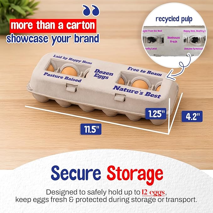MT Products Custom Printed Egg Cartons Hold Twelve Eggs - Natural Pulp Personalized Egg Container (Pack of 25) - Made in USA