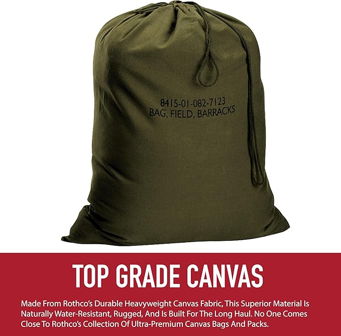 Rothco Canvas Barracks Bag Multi-Functional, Dependable, and Durable for Field Use and Travel, 24" x 32", Black