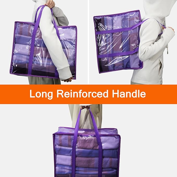 Vieshful Purple 40L Clear Clothes Storage Bag Colorful Clothes Organizer with Zipper Vinyl Storage Bag for Comforter, Blanket, Bedding, Duvet, Transparent Moving Totes 3 Pack
