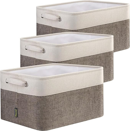 BALEINE 3 Pack Fabric Closet Storage Bins for Shelves, Linen Closet Organizers and Storage, Decorative Baskets for Organizing, Shelf, Clothes, Home, Office (Brown, 15"x11"x9.5")