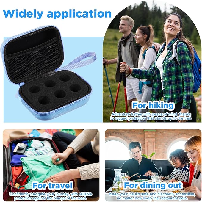 Teenyyou 6 Slots Insulin Peptide Fridge Carrying Case Vial Holder Storage Protector Bag, Fits Standard 10ml Vials, Insulin Cooler Travel Kits Case Organizer Diabetes Protector(Light Blue)