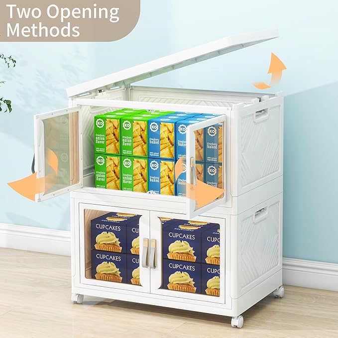 UAMFURI Stackable Storage Bins with Doors & Lids & Wheels, Foldable Collapsible Closet Organizers, Large Storage Cabinet for Bedroom Dorm (2, M)