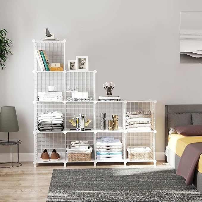 AWTATOS Wire Cube Storage Organizer, Closet Organizers and Storage, Metal 12 Cube Storage Shelves Bookshelf, Portable Closet Clothes Organizer for Bedroom, Home, Office, White