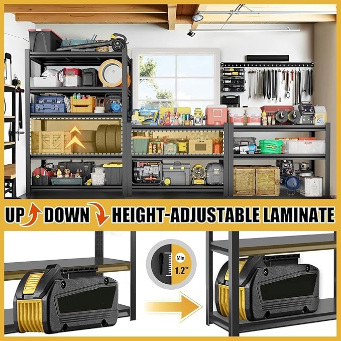 Heavy Duty Garage Shelving 2800LBS Storage Shelves 4-Tier Adjustable Metal Shelving Units Garage Storage Shelves for Industrial, Warehouse, Basement, Commercial, 54"H × 48"W × 24"D, Black