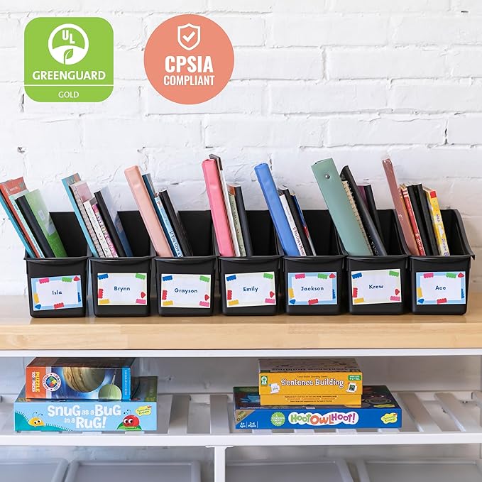 ECR4Kids Linking Plastic Storage Book Bin, Multipurpose Organization, Black, 10-Piece